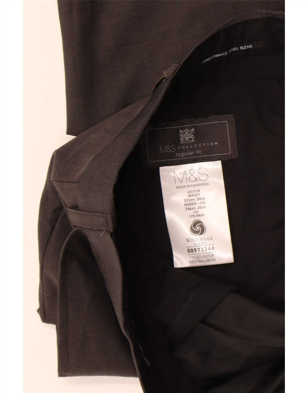 Мужские костюмные брюки стандартного кроя Marks & Spencer W36 L29 коричневые шерстяные