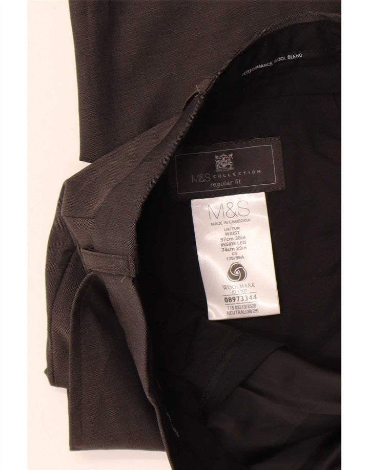Мужские костюмные брюки стандартного кроя Marks & Spencer W36 L29 коричневые шерстяные