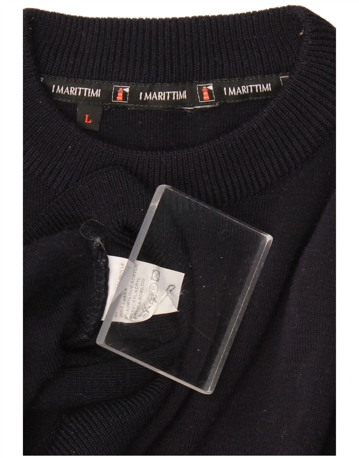 ВИНТАЖНЫЙ мужской джемпер с круглым вырезом, большой темно-синий хлопковый свитер