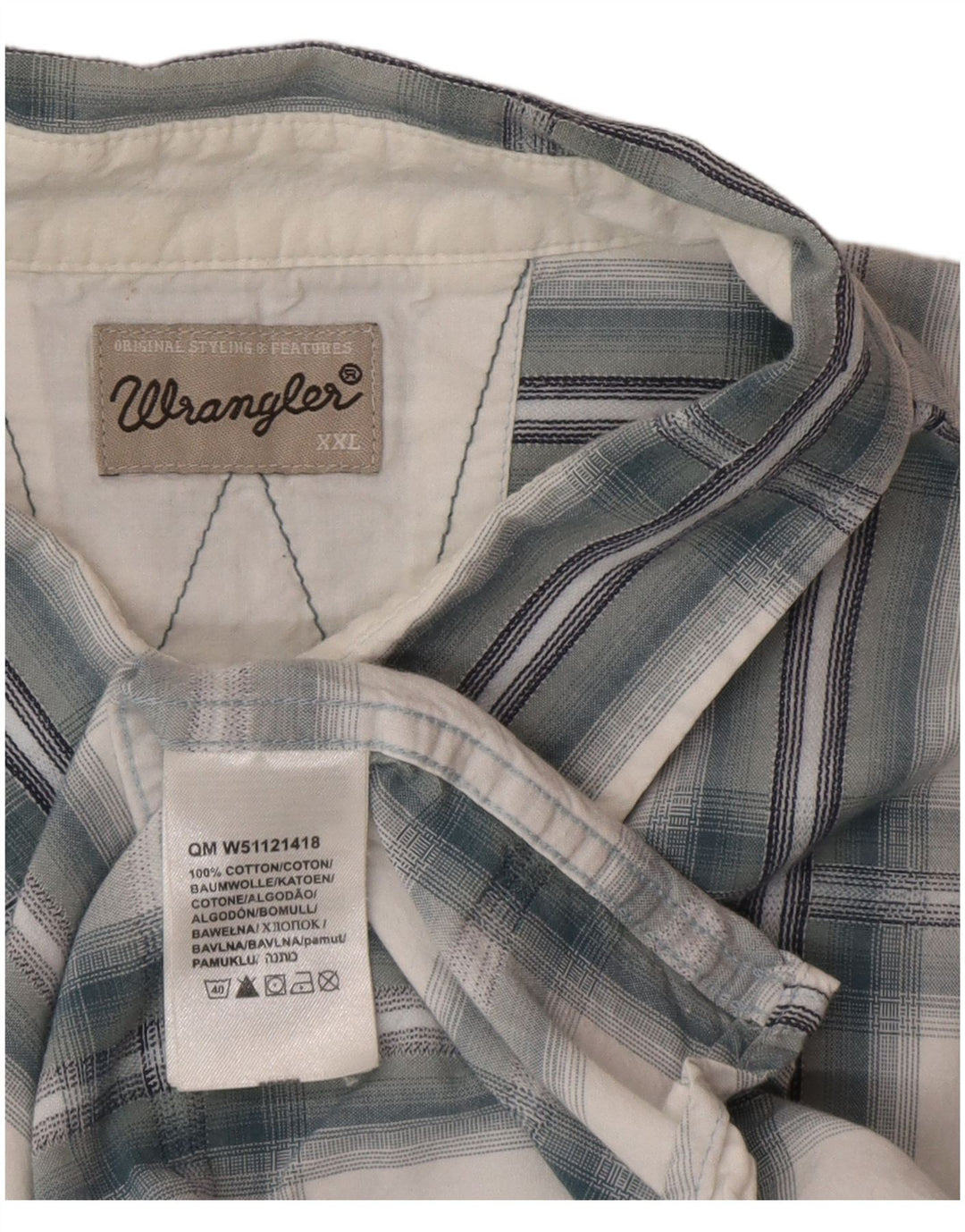 Мужская рубашка с коротким рукавом Wrangler 2XL, синяя клетка, хлопок