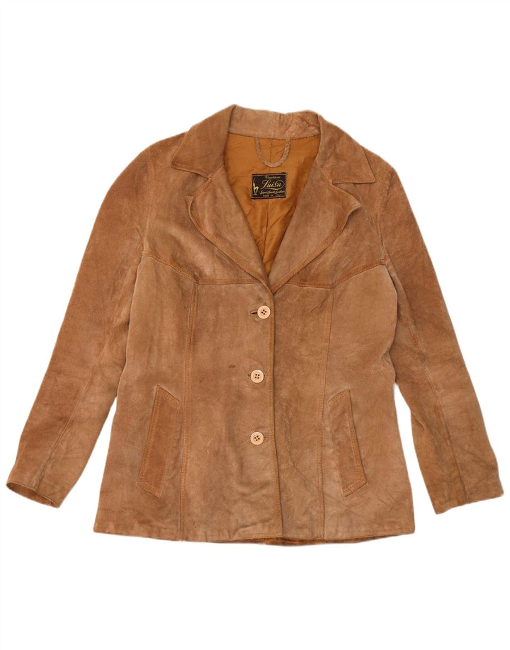 Винтажный женский замшевый пиджак на 3 пуговицах, Великобритания 12, средний коричневый цвет