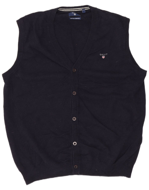Мужской кардиган без рукавов Gant 2XL темно-синий из овечьей шерсти
