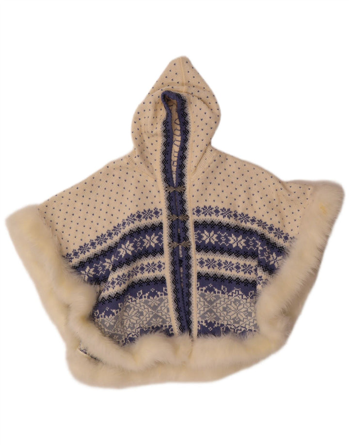 Винтажный женский джемпер-пончо UK 14, средний белый цвет из шерсти Fair Isle