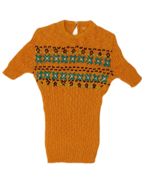 Винтажная женская вязаная блузка Top IT 48 XL Желтая Fair Isle