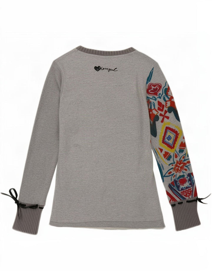 Женский топ Desigual с длинным рукавом и рисунком, UK 12, средний серый хлопок с геометрическим узором