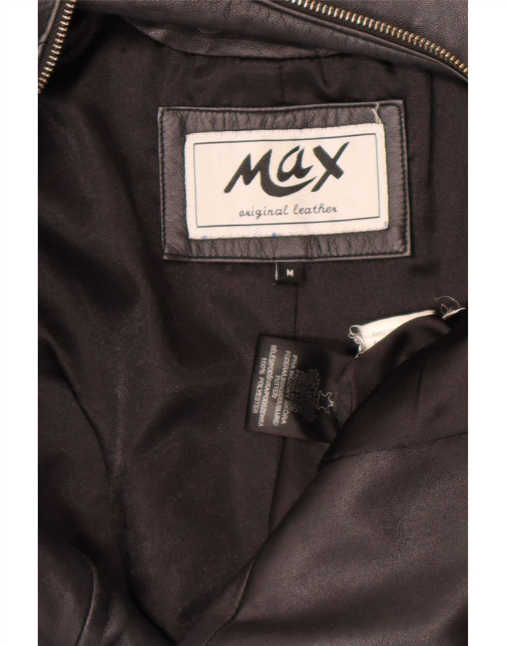 Женская укороченная байкерская кожаная куртка Max UK 12, кожа среднего черного цвета