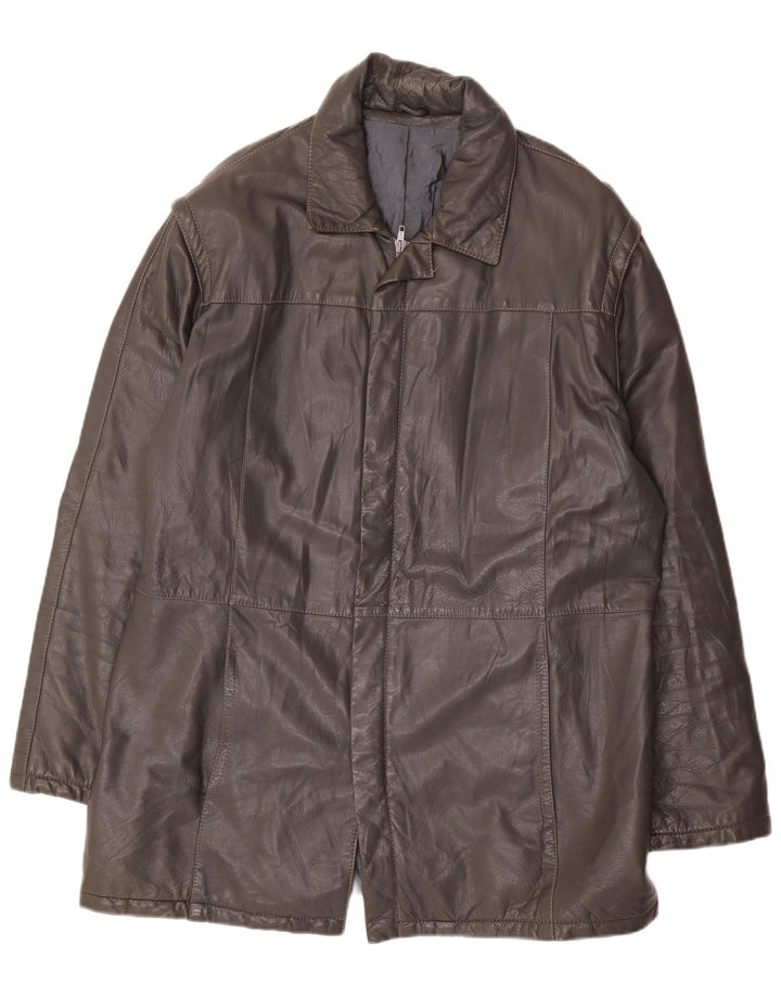 VINTAGE Mens Leather Coat UK 42 XL Grey