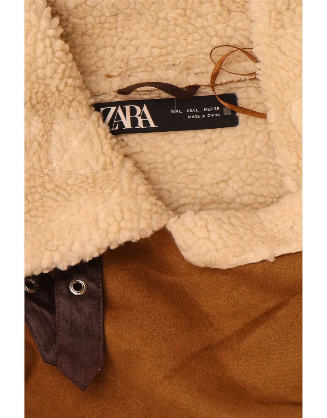 Женская куртка шерпа Zara UK 16, большая, коричневая, полиэстер