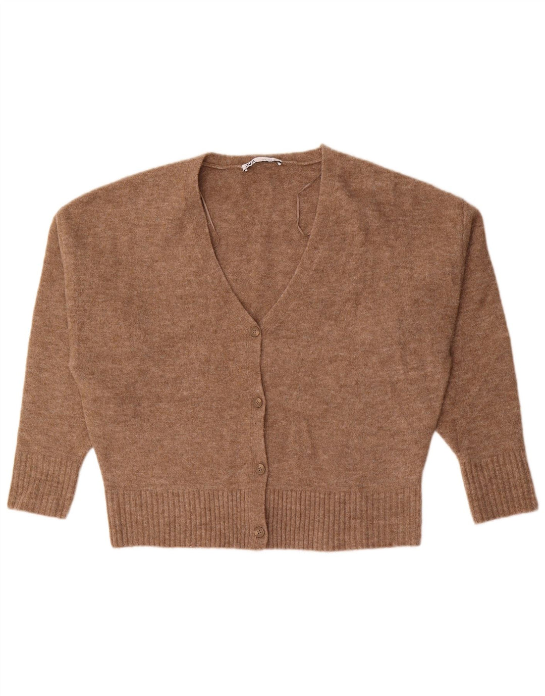 ZARA Womens Oversized Cardigan Sweater UK 10 Small Brown Acrylic
