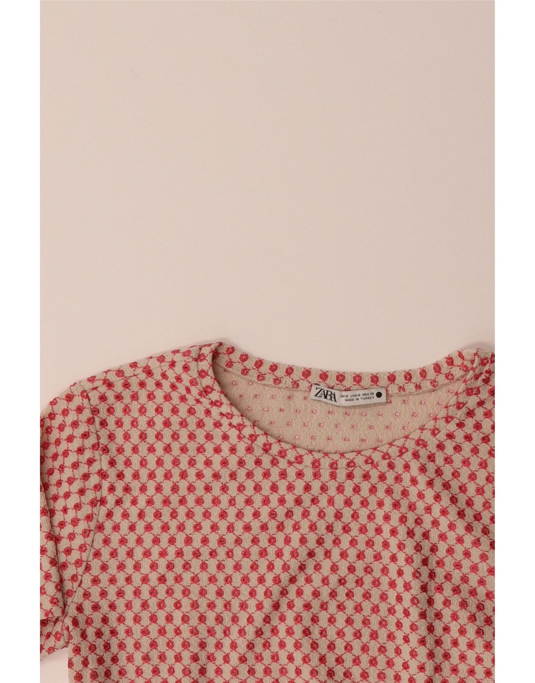 ZARA Womens Crop T-Shirt Top UK 12 Medium Pink Spotted