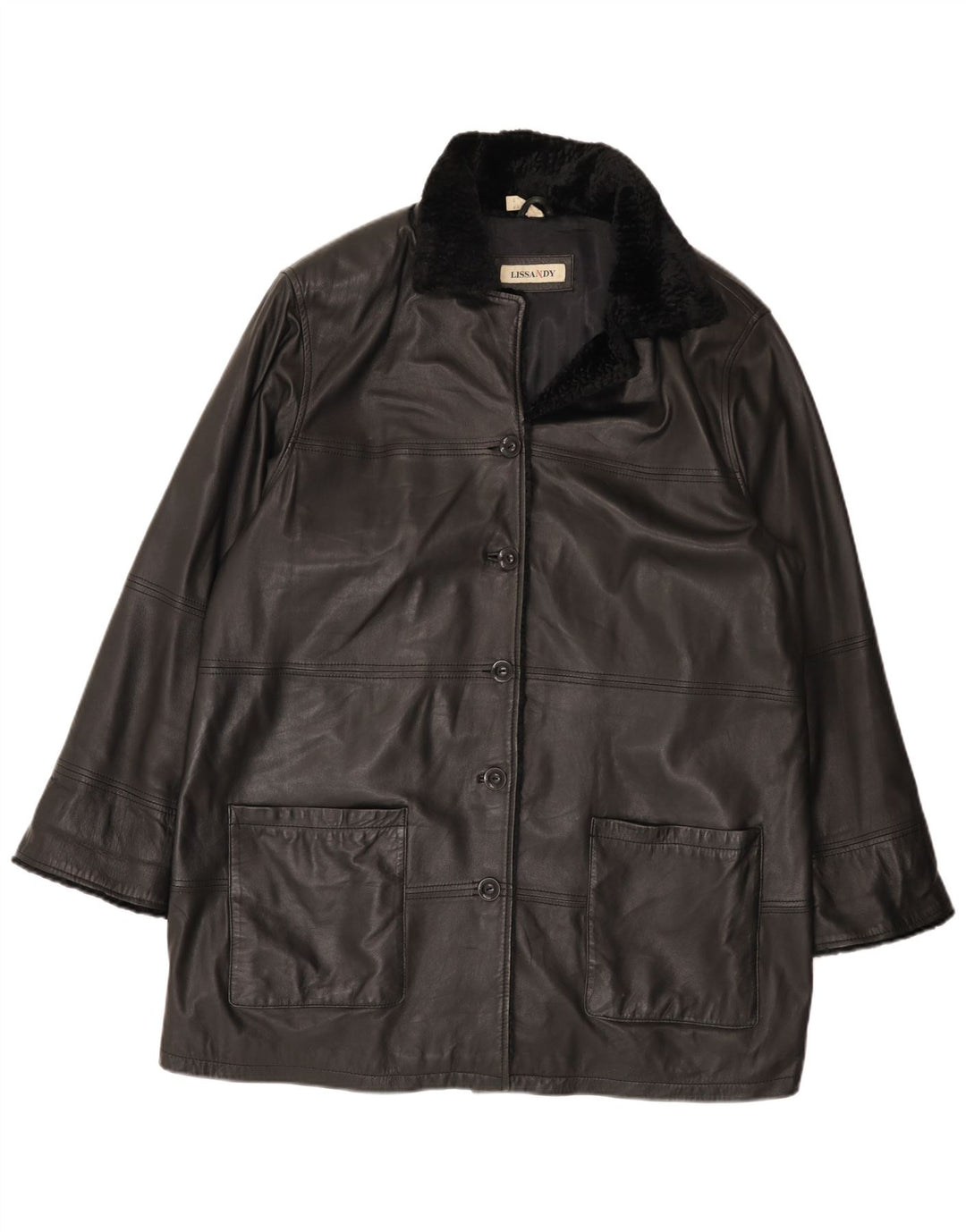 Винтажное женское кожаное пальто UK 24 4XL, черное кожаное