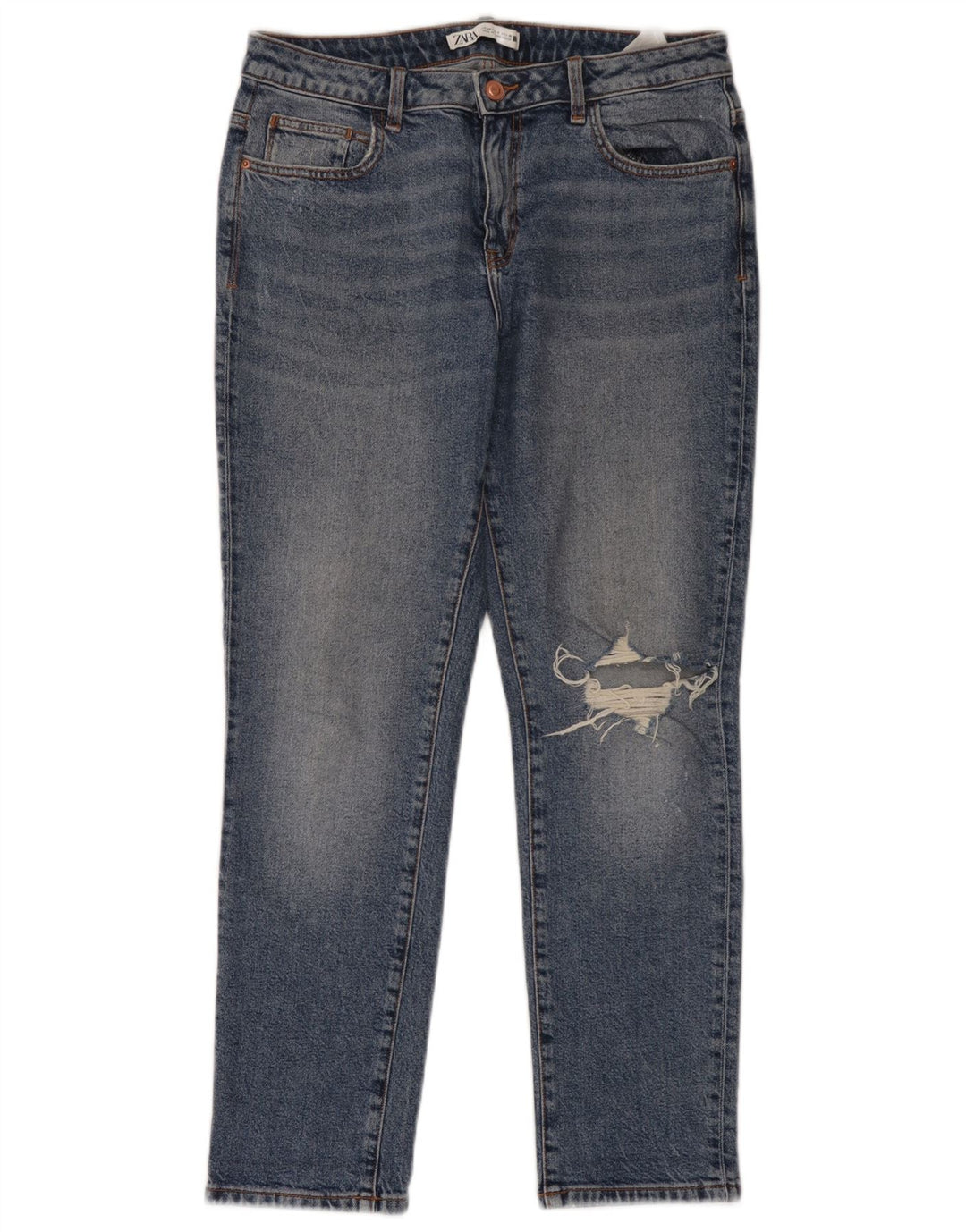 Женские потертые узкие джинсы Zara EU 40 Medium W30 L28, синий хлопок