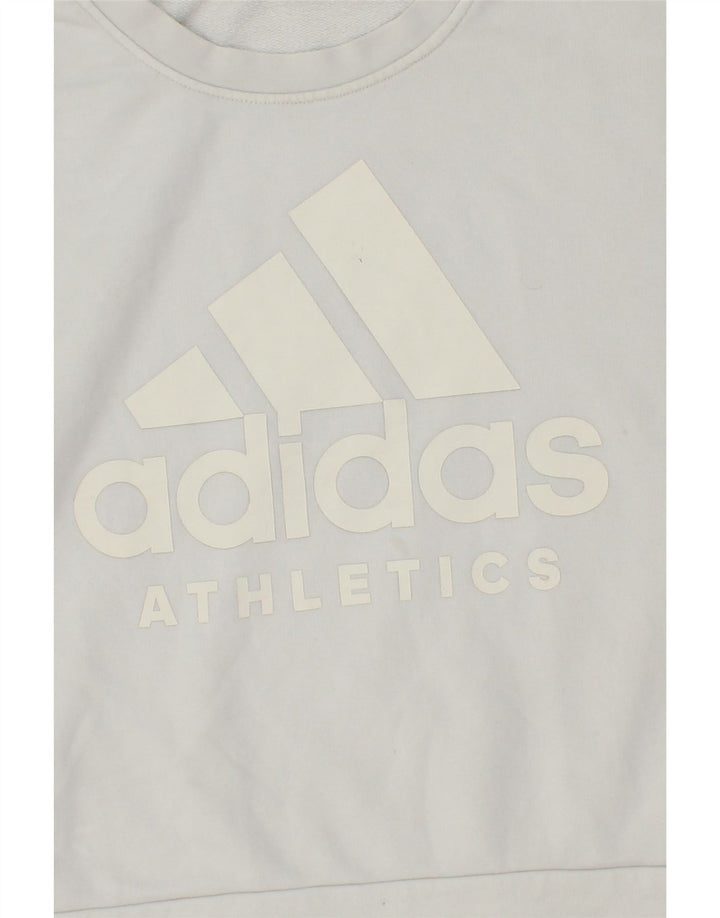 ADIDAS Womens Oversized Graphic Sweatshirt Jumper UK 10 Small Grey Cotton Vintage Adidas and Second-Hand Adidas from Messina Hembry 