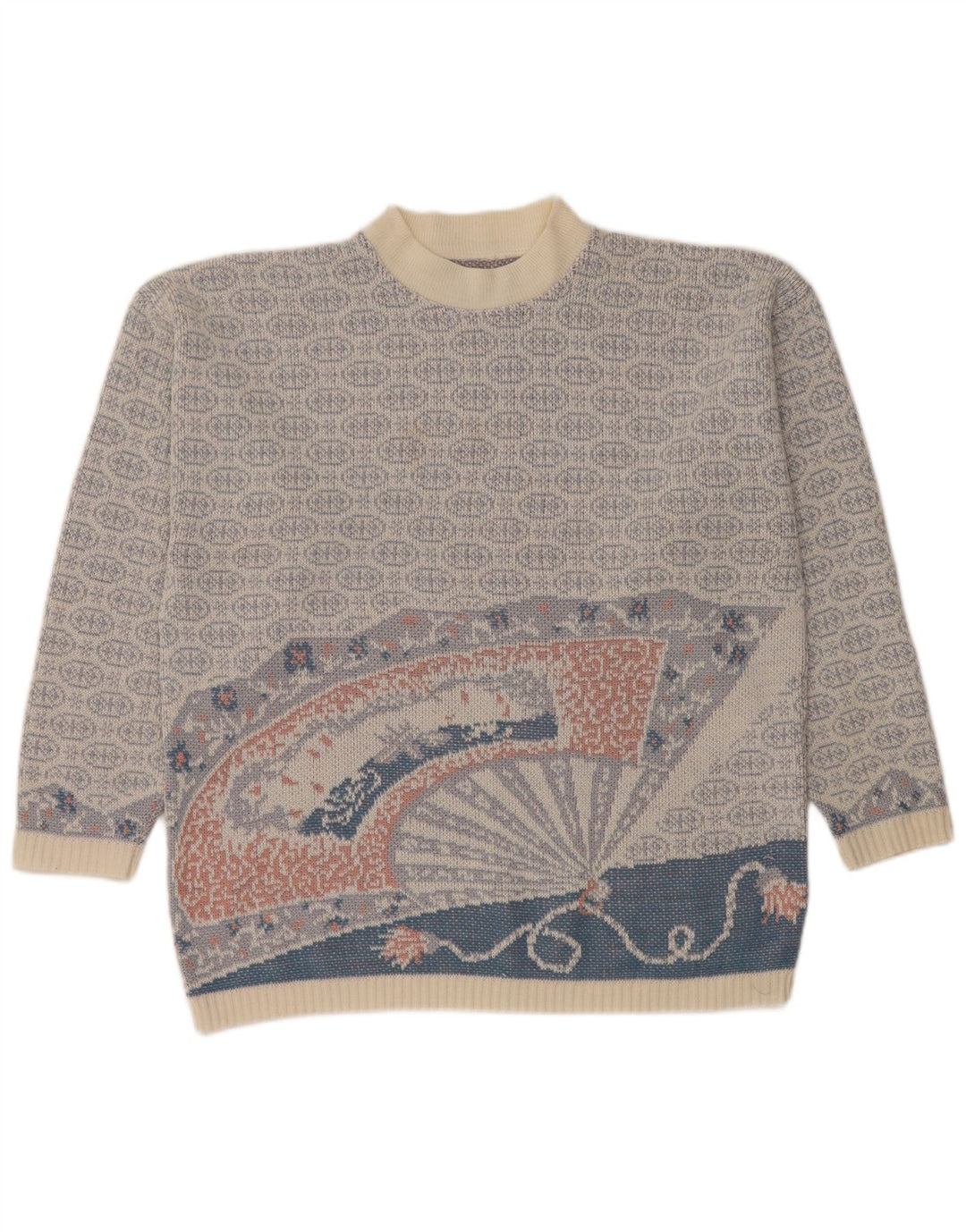 Винтажный мужской джемпер с круглым вырезом, свитер среднего синего цвета с жаккардовым узором