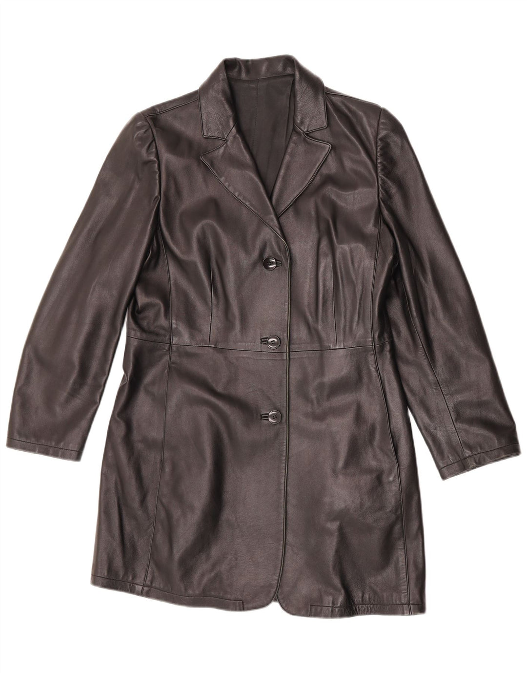 Винтажное женское кожаное пальто UK 14, среднее черное кожаное