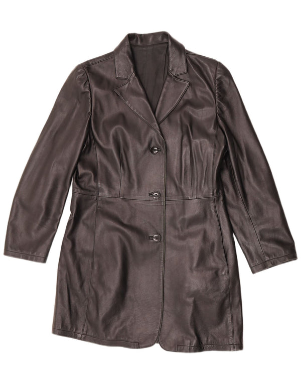 Винтажное женское кожаное пальто UK 14, среднее черное кожаное