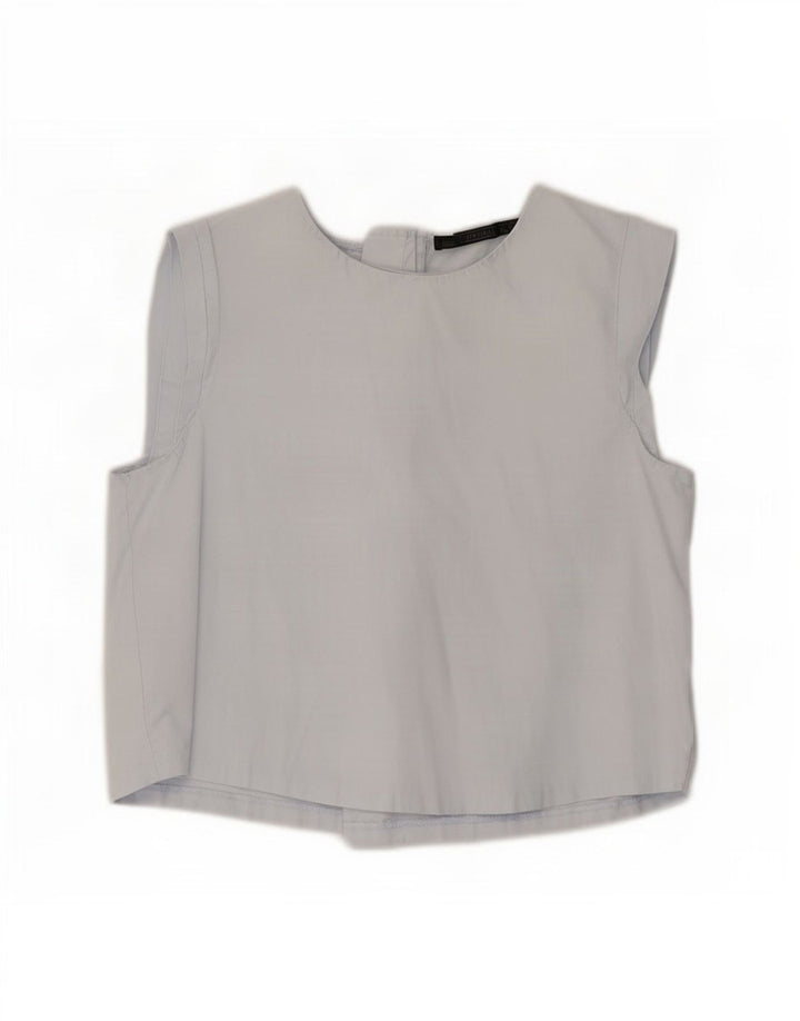 Женская укороченная блузка Zara UK 12, хлопковый средний синий цвет