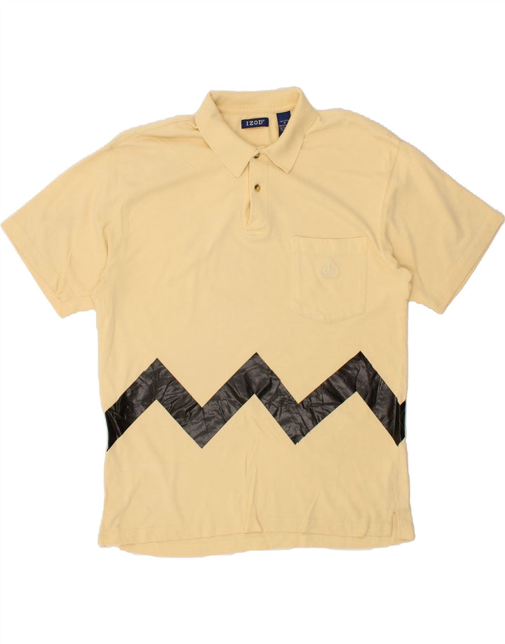 IZOD Mens Polo Shirt Medium Beige Chevron Cotton Vintage Izod and Second-Hand Izod from Messina Hembry 