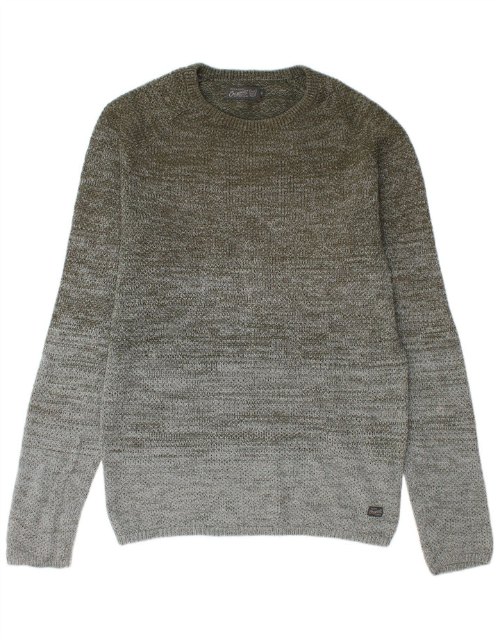 Мужской джемпер с круглым вырезом Jack & Jones, хлопковый свитер среднего цвета хаки с цветными блоками