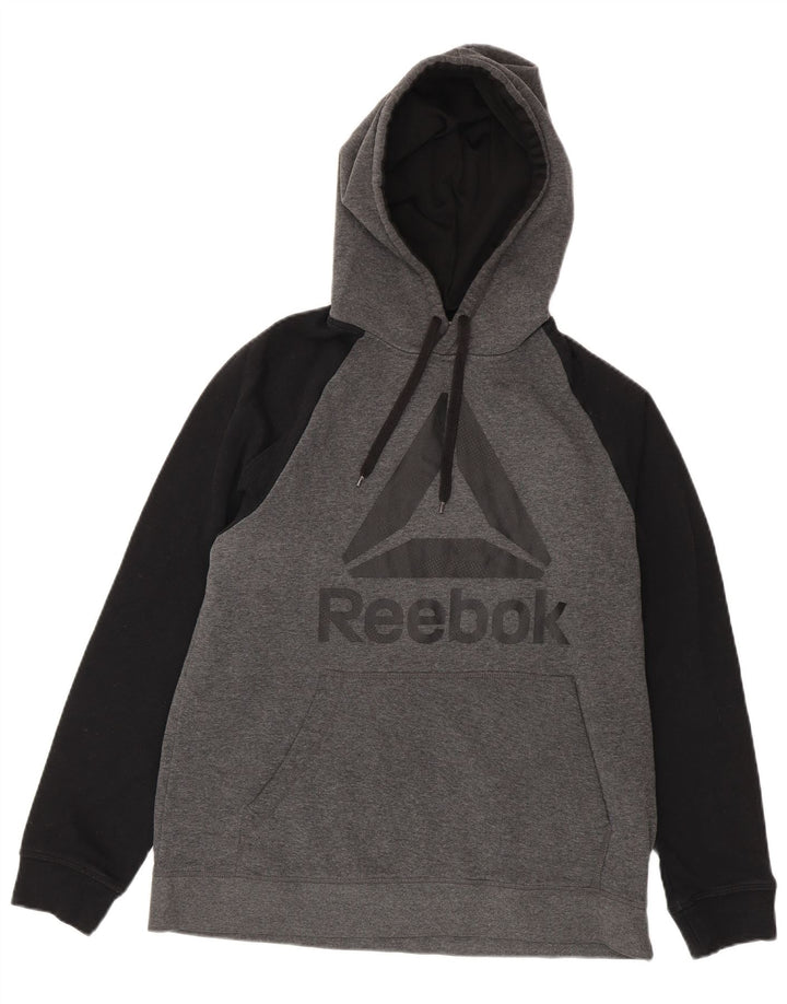 Reebok Мужской джемпер с капюшоном с рисунком, средний серый, хлопок с цветными блоками