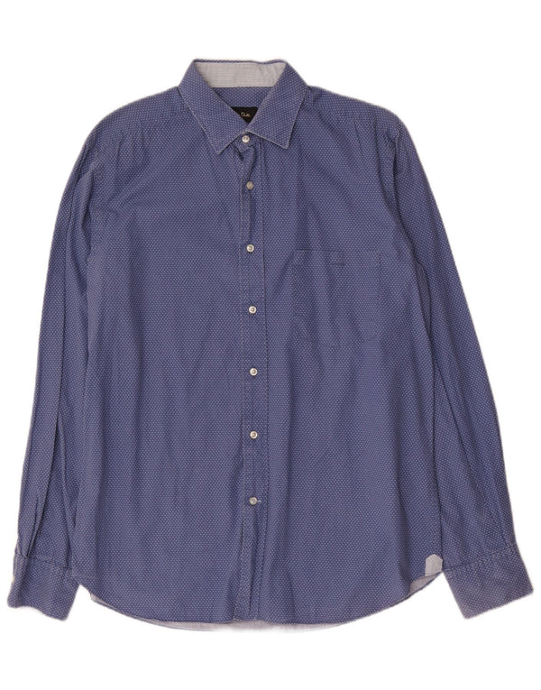 Massimo Dutti Mens Slim Fit Shirt Large Blue Polka Dot Cotton