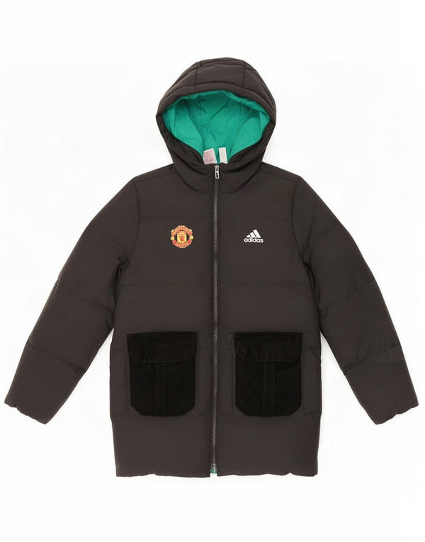 Adidas Boys Manchester United Утепленное пальто с капюшоном и графическим рисунком 11-12 лет, черное