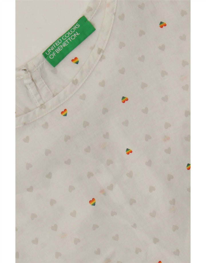 BENETTON Womens Blouse Top UK 10 Small White Spotted Cotton Vintage Benetton and Second-Hand Benetton from Messina Hembry 