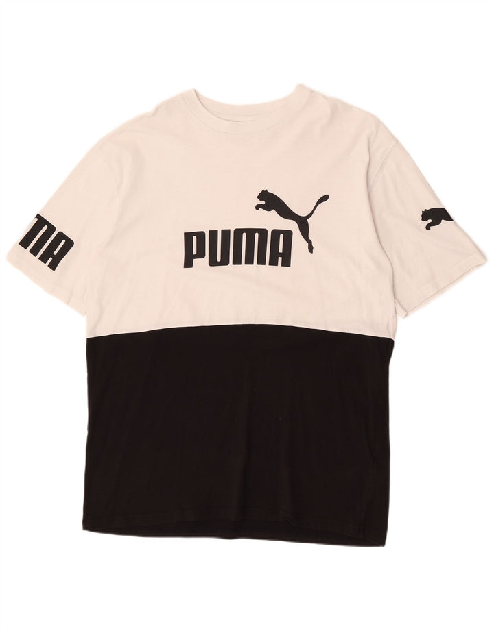 Мужская футболка с рисунком Puma, средний черный, хлопок с цветными блоками