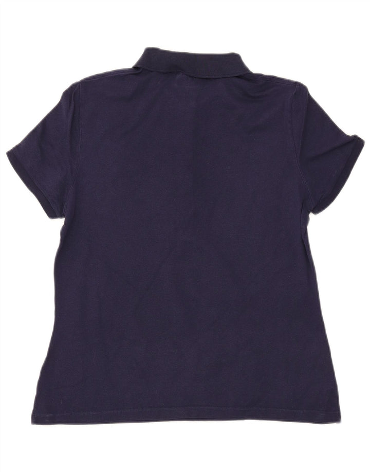 LACOSTE Женская рубашка поло приталенного кроя, размер 42, большая, темно-синяя, хлопок