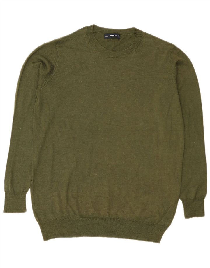 Женский джемпер с круглым вырезом Zara UK 14, средний хаки, полиэстер