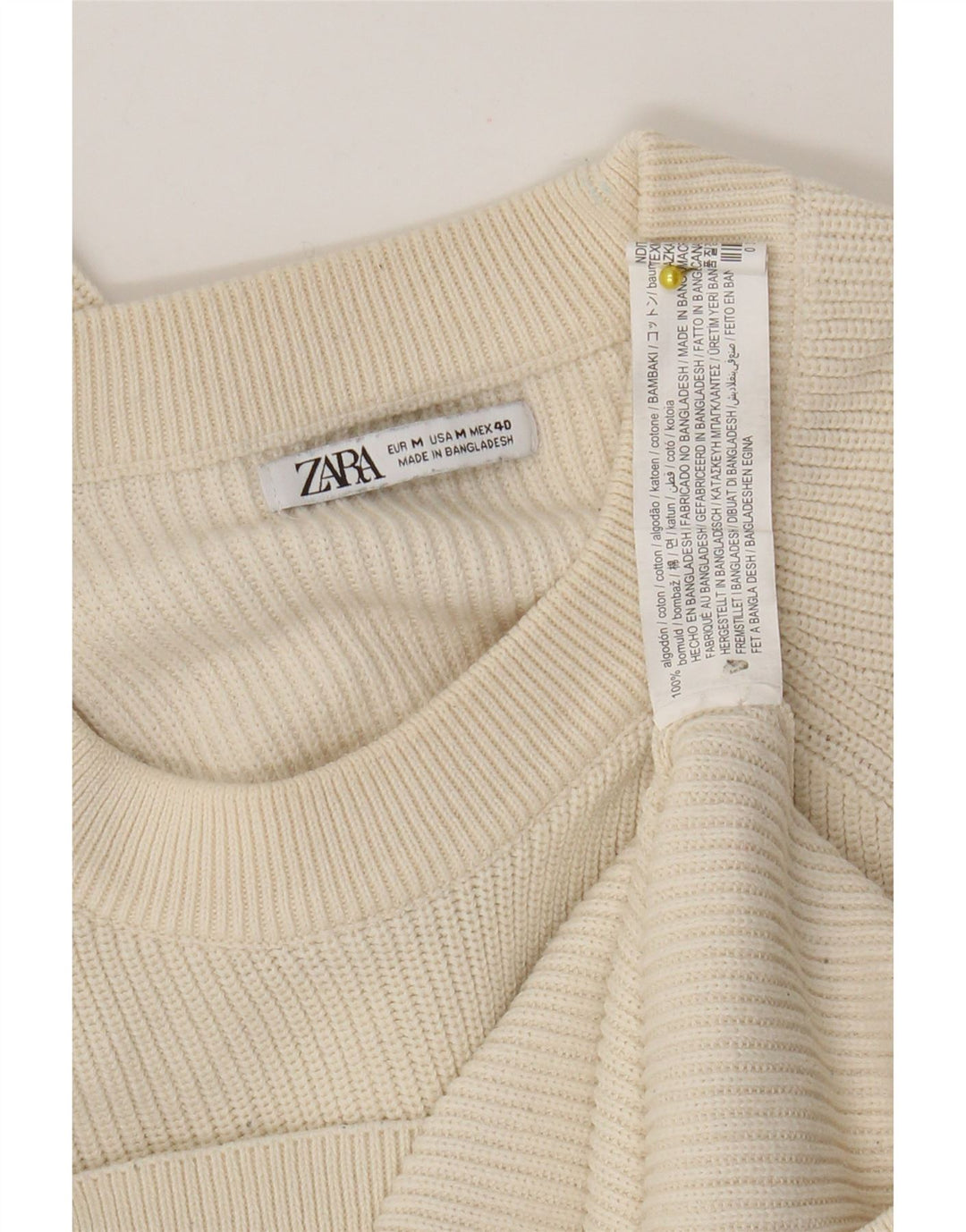 Мужской джемпер с круглым вырезом Zara, средний бежевый хлопковый свитер