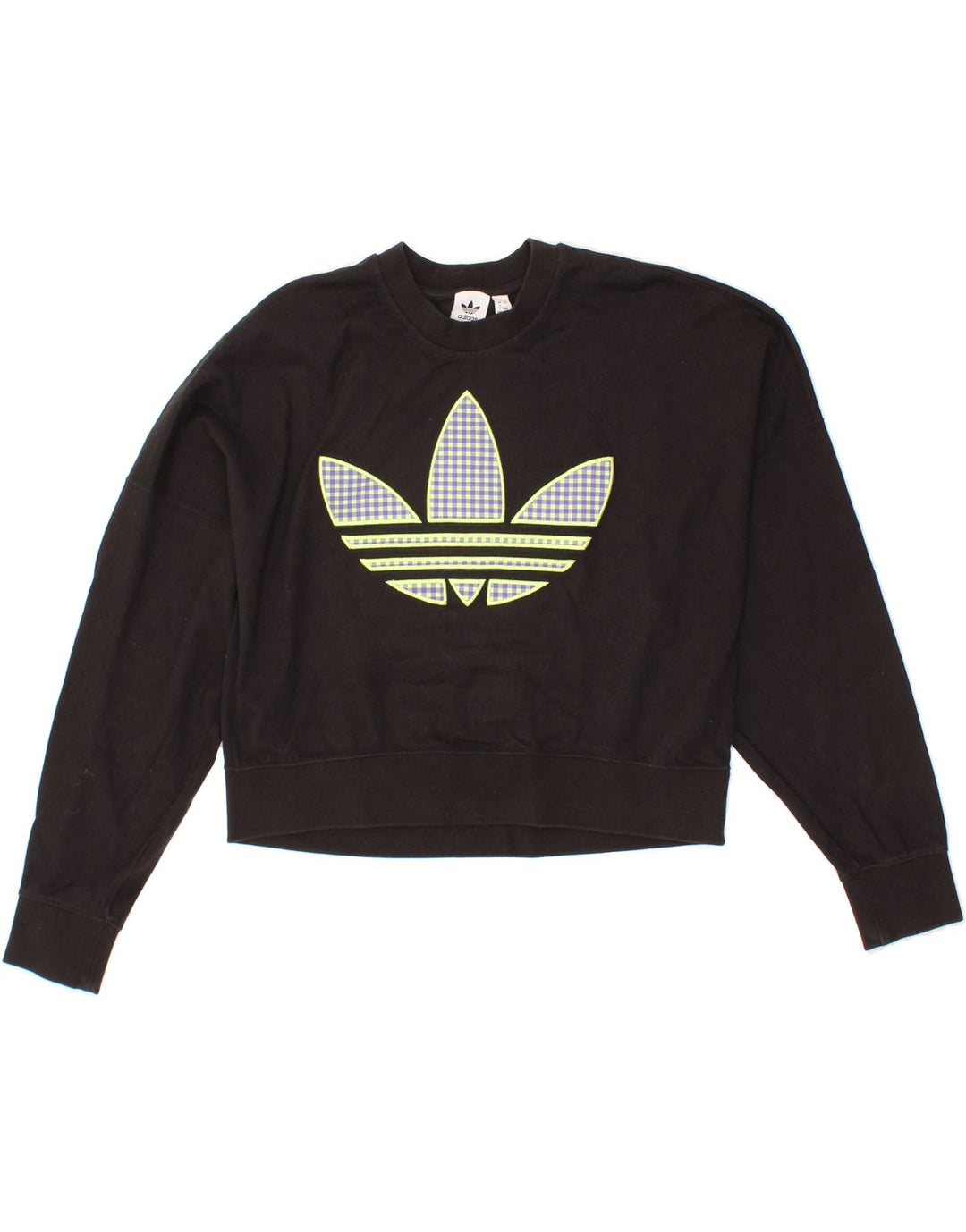 ADIDAS Womens Oversized Graphic Crop Sweatshirt Jumper UK 12 Medium Black Vintage Adidas and Second-Hand Adidas from Messina Hembry 
