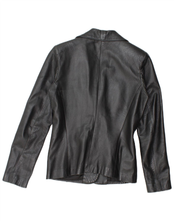 Винтажный женский кожаный пиджак на 2 пуговицах, Великобритания 12, средний черный