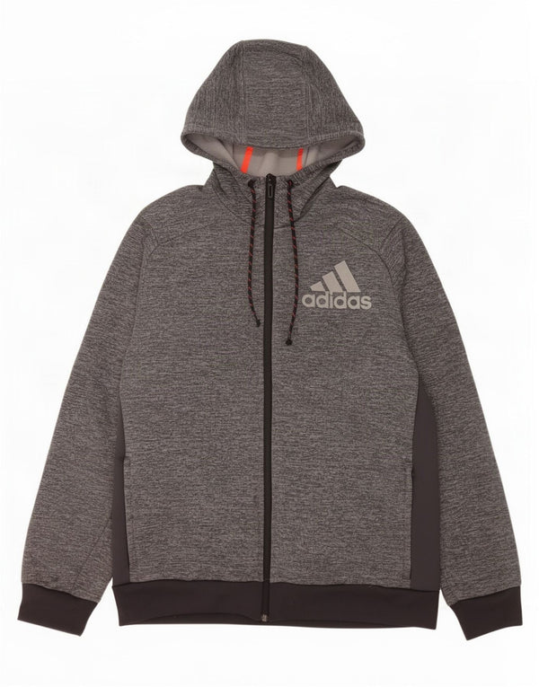 Мужской свитер с капюшоном и молнией Adidas Climawarm, большой серый, с цветными блоками