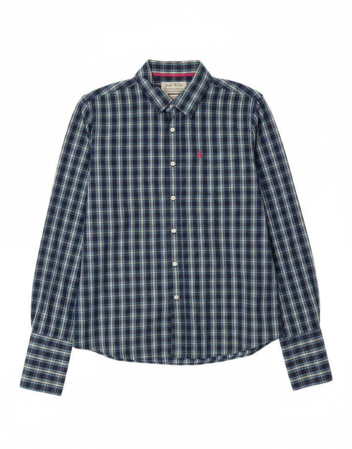 JACK WILLS Mens Formal Shirt Large Blue Check Cotton