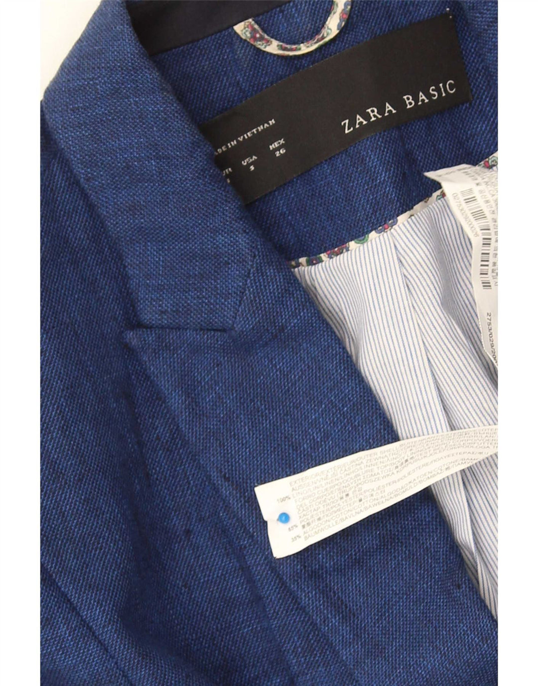 Женский пиджак на 1 пуговице Zara UK 10, маленький темно-синий, хлопковый
