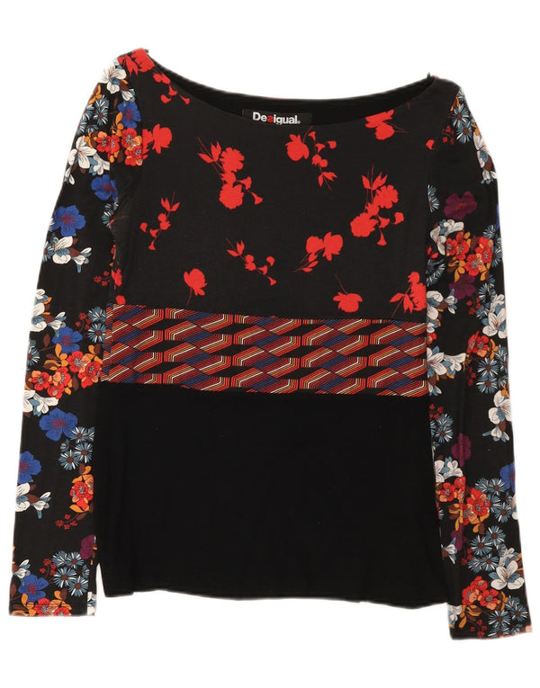 Женский топ Desigual с длинным рукавом UK 12, средний черный, вискоза с цветочным принтом