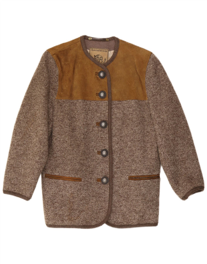 Винтажный женский пиджак на 5 пуговицах, Великобритания 14, средний коричневый цвет с цветными блоками