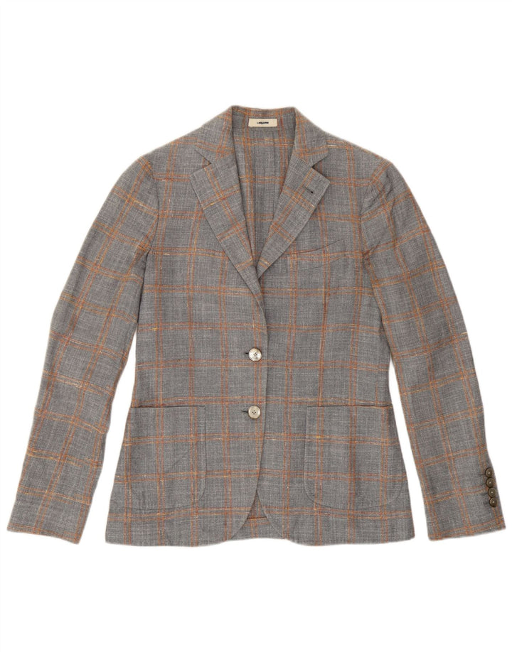 Lardini Женский пиджак на 2 пуговицах IT 38 XS Серый Шерстяной Клетчатый