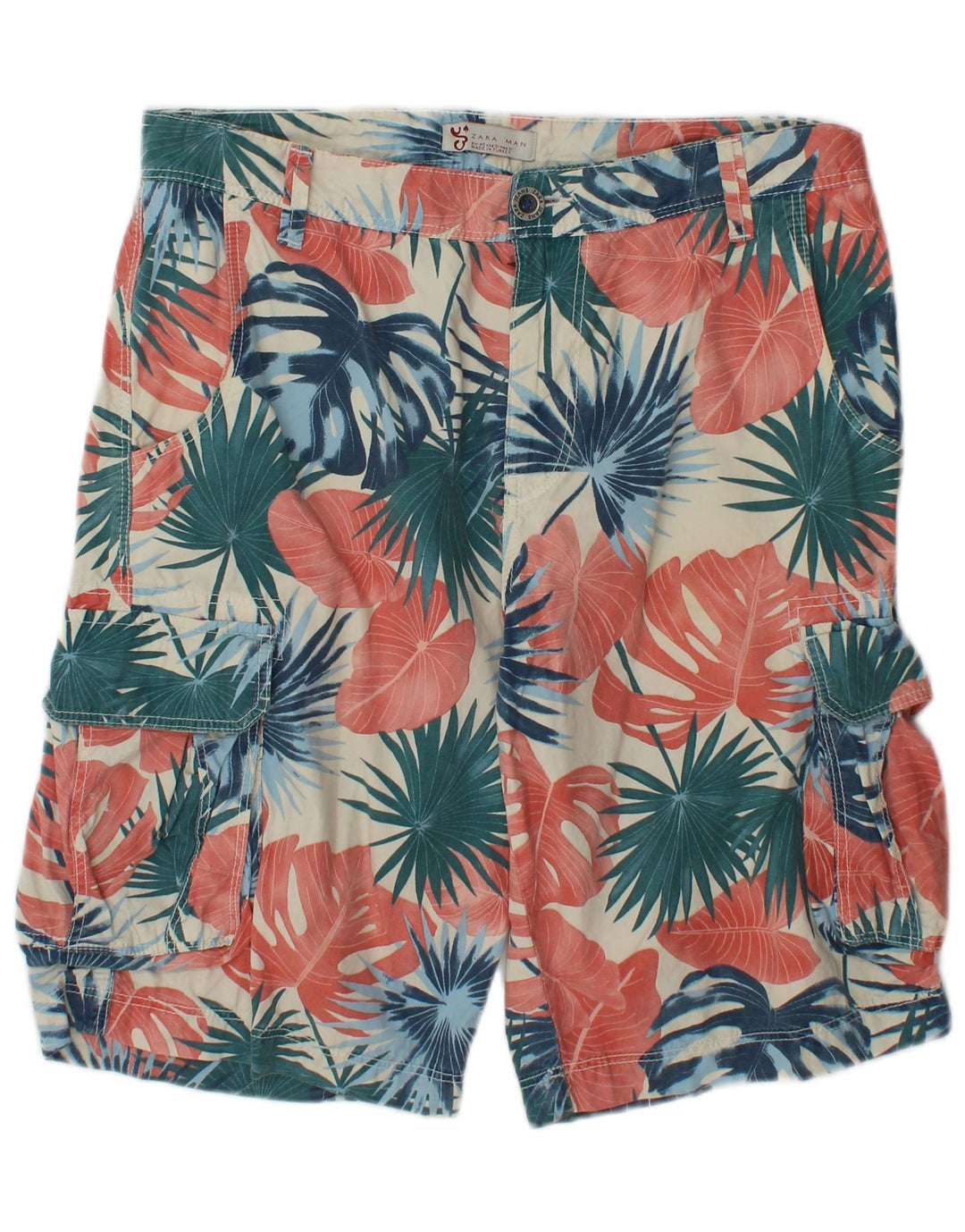 Мужские шорты-карго Zara EU 40 Medium W31, хлопок с разноцветным цветочным принтом