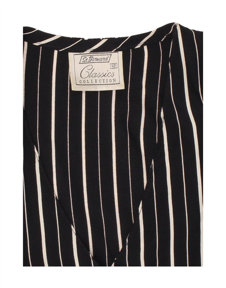 ST. BERNARD Womens Shirt Blouse UK 12 Medium Black Striped Viscose Vintage St. Bernard and Second-Hand St. Bernard from Messina Hembry 