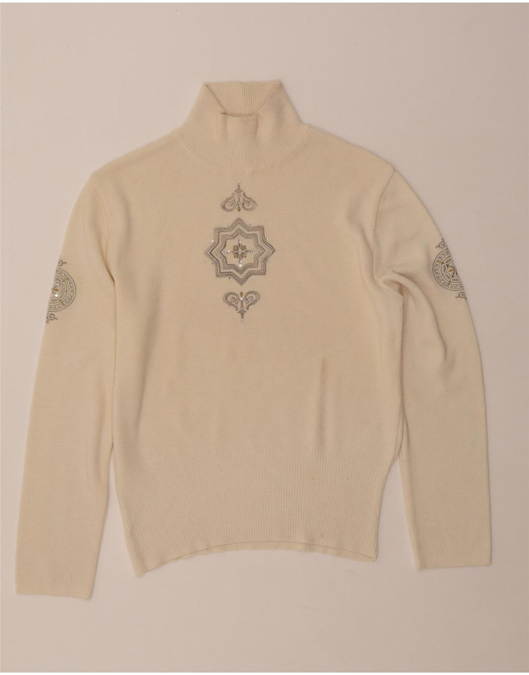 Женский джемпер с высоким воротником BOGNER, Великобритания, 16, большой, бежевый, шерсть с узором пейсли