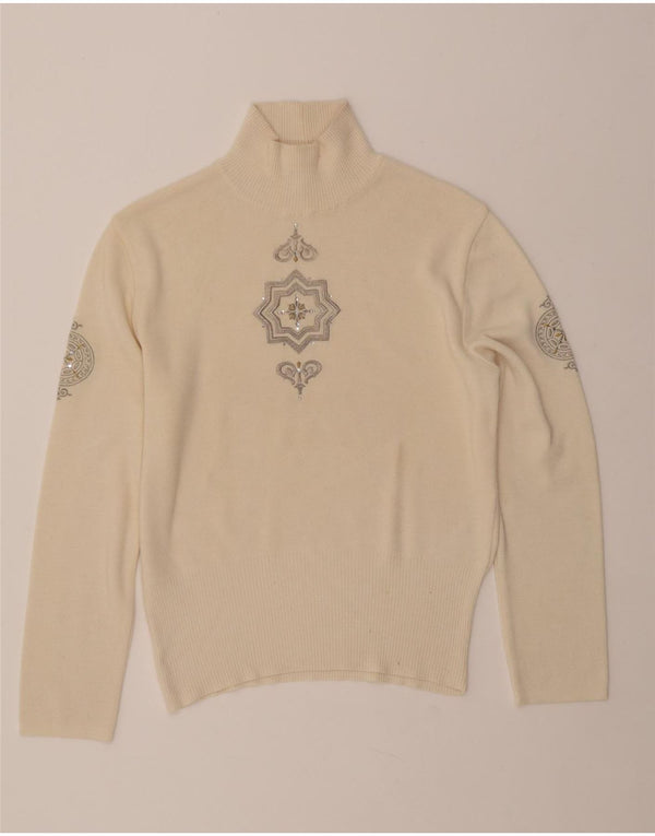 Женский джемпер с высоким воротником BOGNER, Великобритания, 16, большой, бежевый, шерсть с узором пейсли