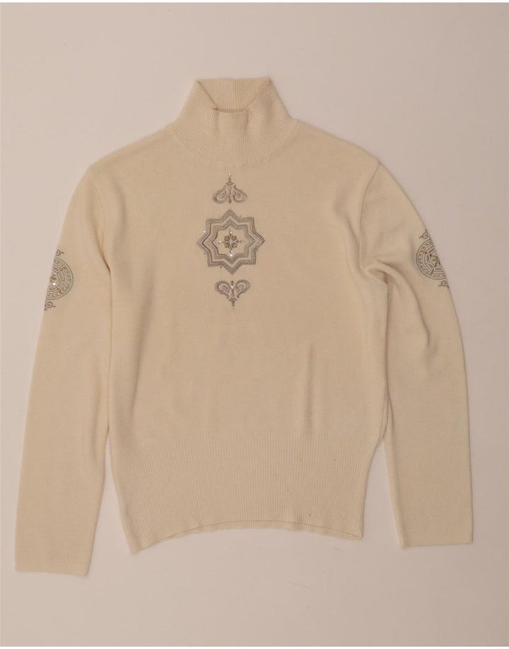 Женский джемпер с высоким воротником BOGNER, Великобритания, 16, большой, бежевый, шерсть с узором пейсли