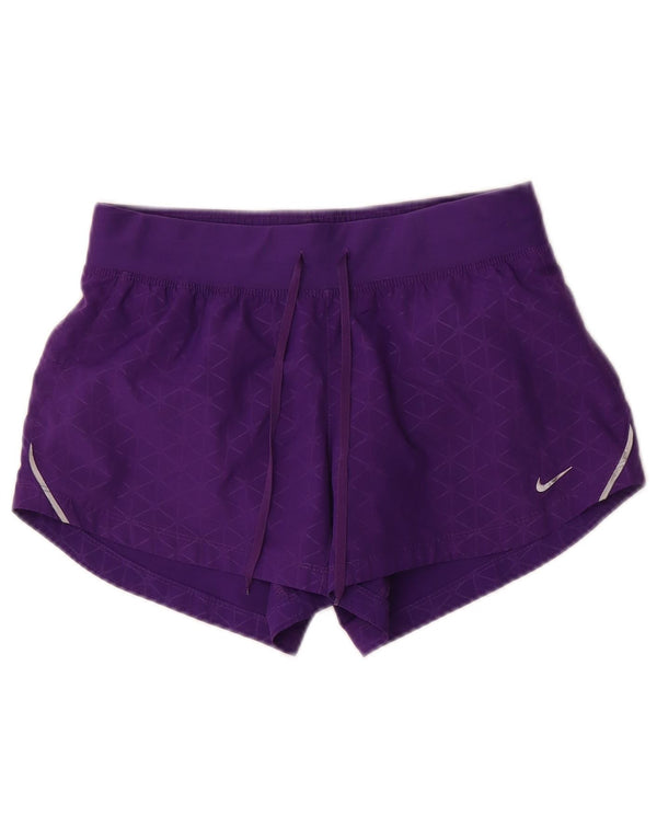 Женские спортивные шорты Nike Dri Fit UK 10, маленькие фиолетовые, полиэстер с геометрическим рисунком