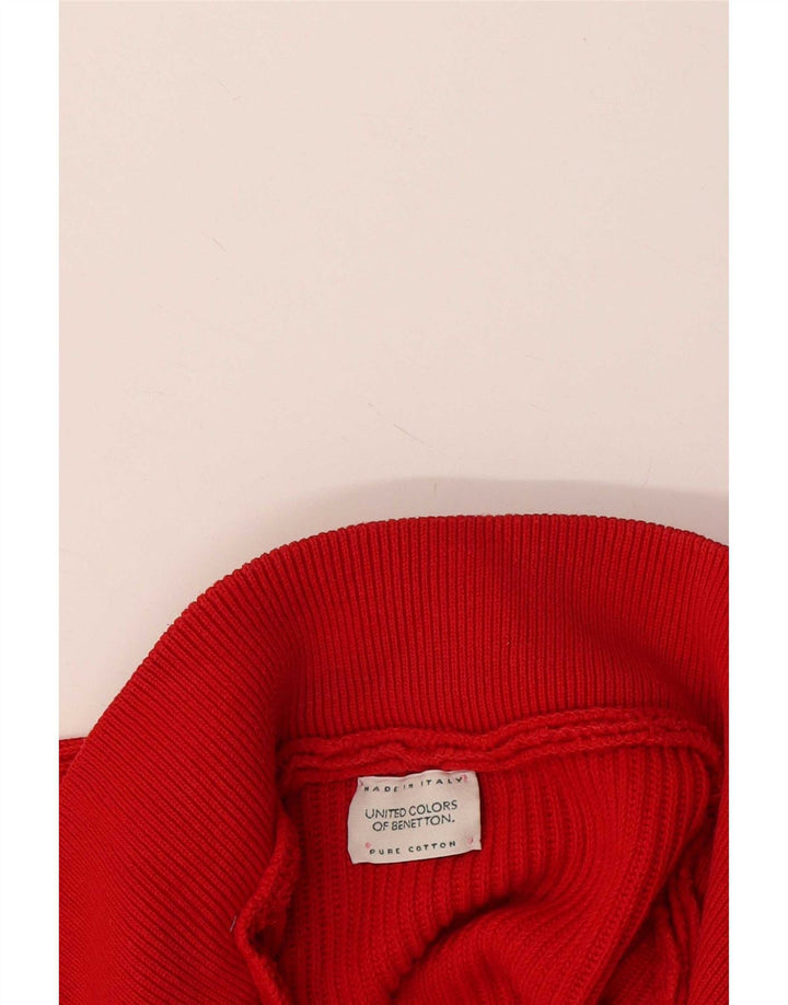 Мужской джемпер с воротником на молнии Benetton, большой красный хлопковый свитер