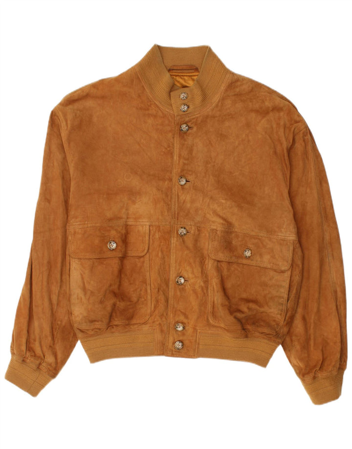 Винтажная мужская замшевая куртка-бомбер UK 40, большая коричневая