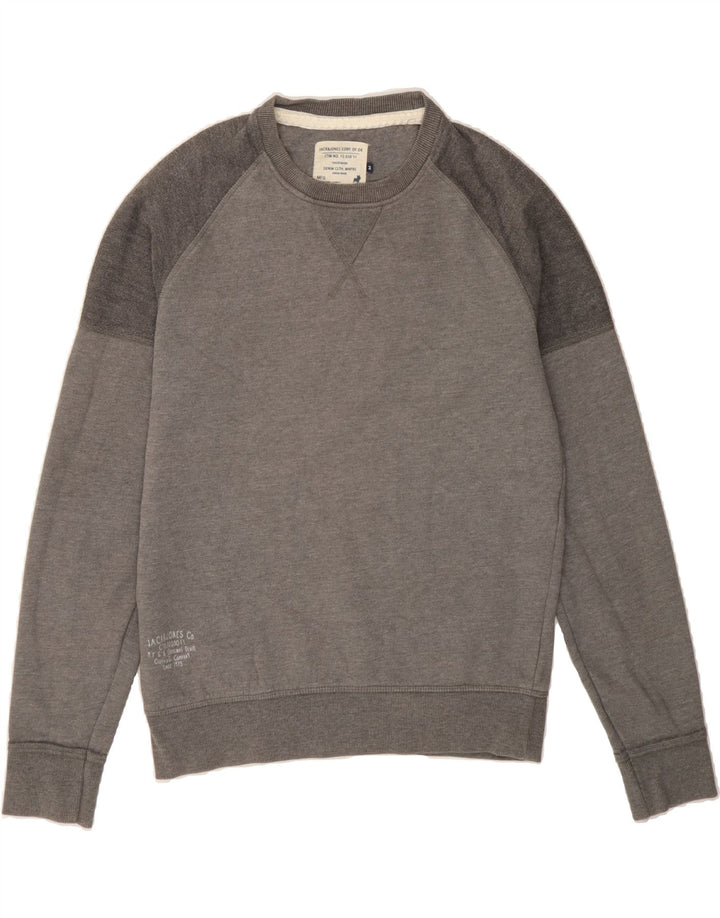 JACK & JONES Mens Sweatshirt Jumper Medium Grey Colourblock Polyester Vintage Jack & Jones and Second-Hand Jack & Jones from Messina Hembry 