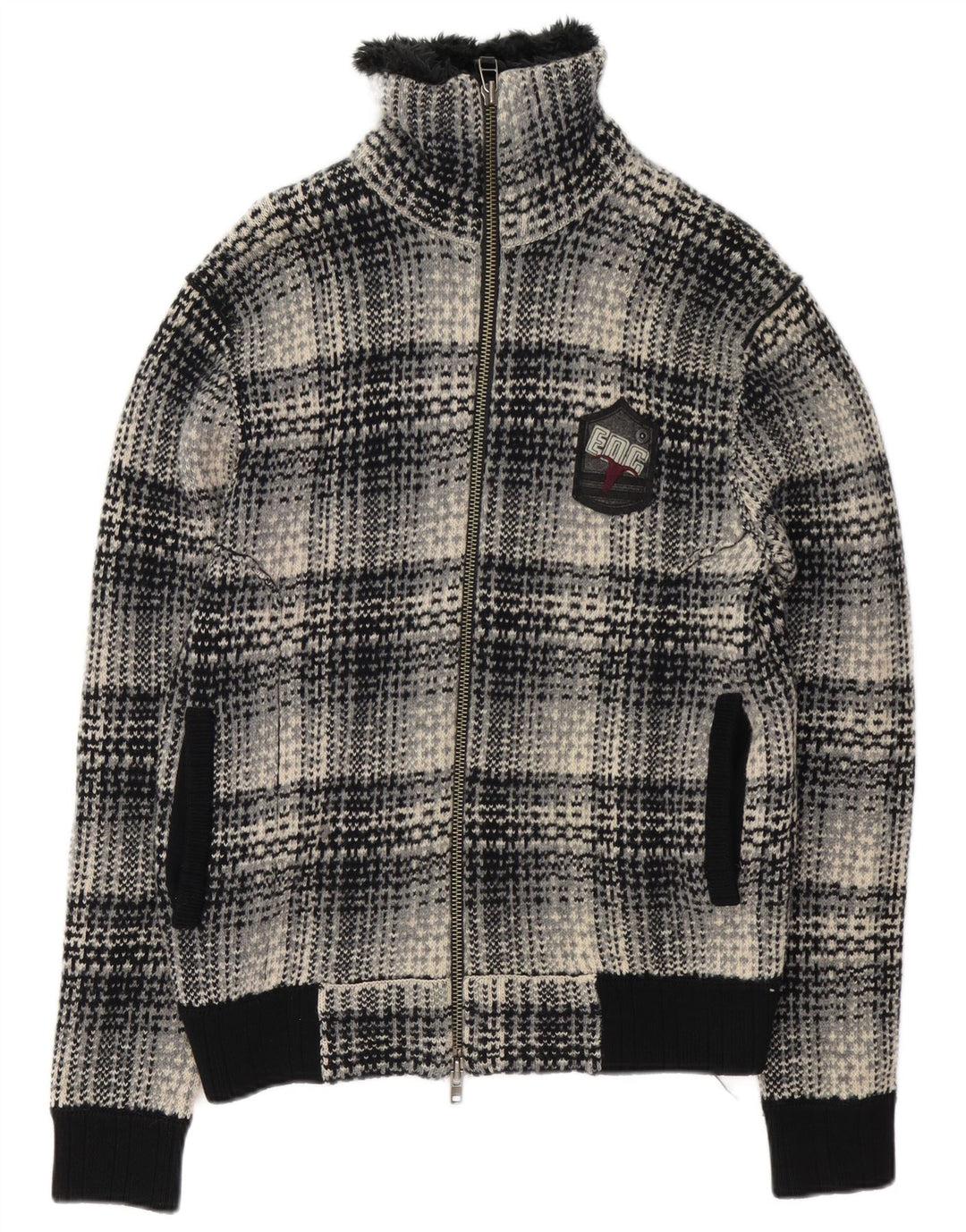 Женский свитер-кардиган EDC UK 16, большая черная клетка из овечьей шерсти