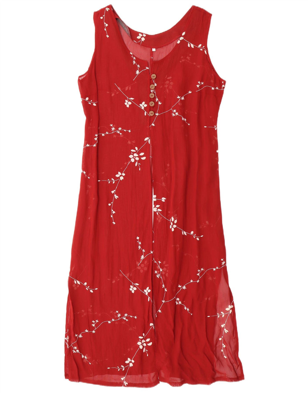 ВИНТАЖНОЕ женское платье макси без рукавов, Великобритания 14, большой красный цветочный вискоза